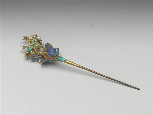 銀鍍金鑲珠梅花簪