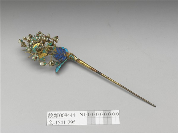 銀鍍金鑲珠梅花簪