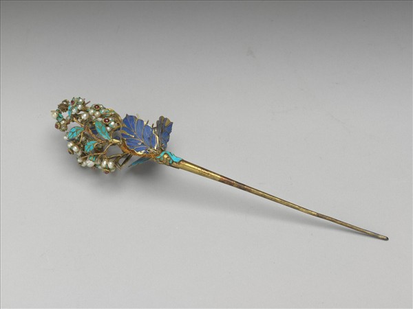 銀鍍金鑲珠梅花簪