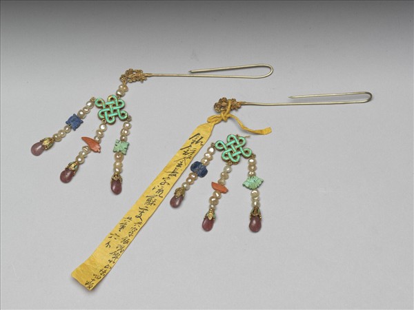 銀鍍金盤長流蘇簪