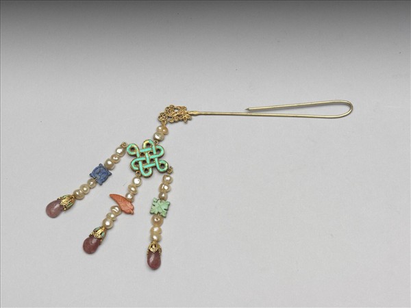 銀鍍金盤長流蘇簪