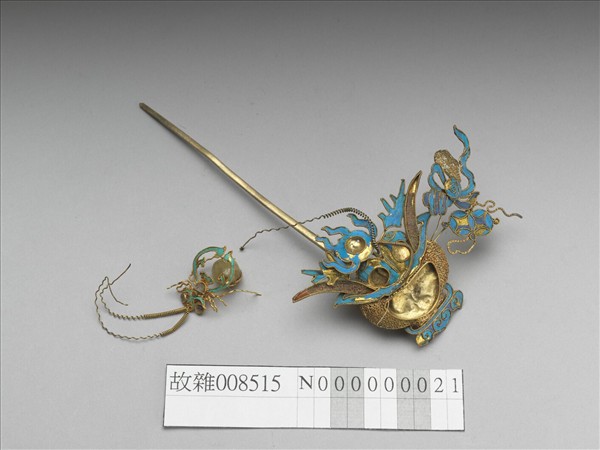 鍍金點翠盆花簪