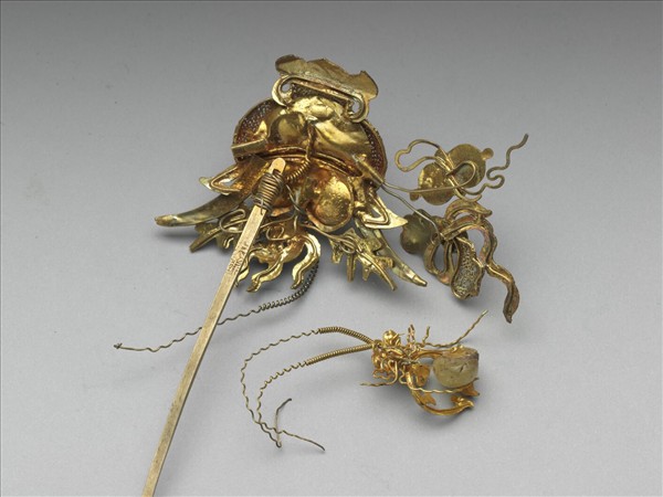 鍍金點翠盆花簪