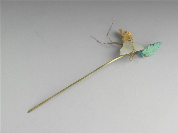 鍍金點翠嵌玉花蝶簪