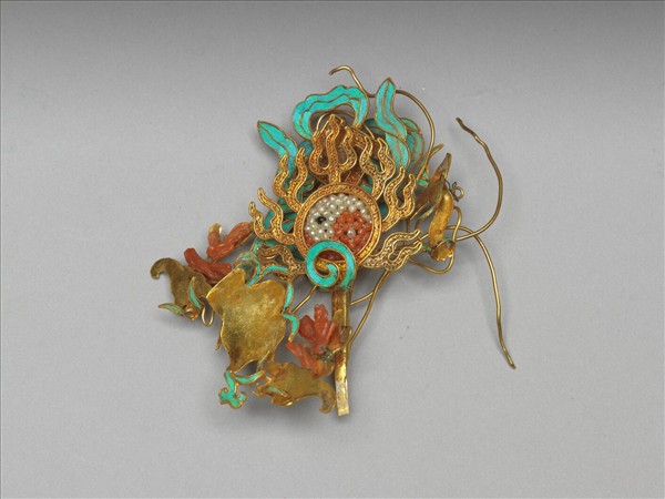 點翠嵌米珠火焰簪