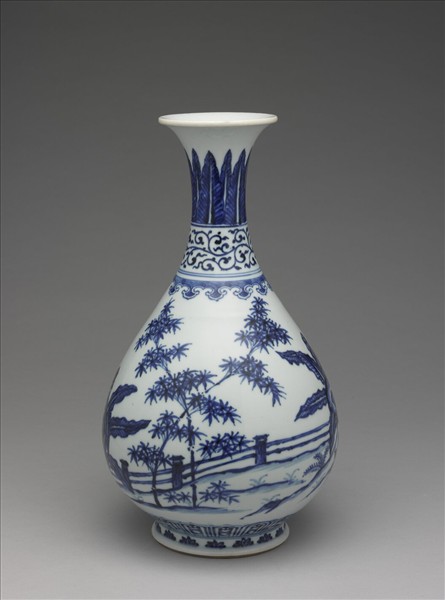 青花三友圖玉壺春瓶