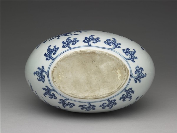 青花花鳥紋如意耳扁壺