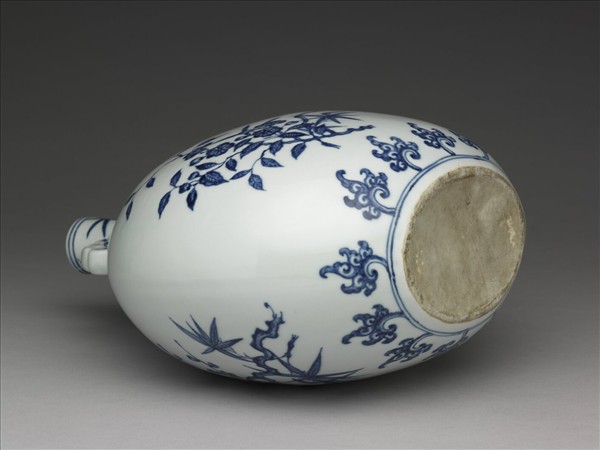 青花花鳥紋如意耳扁壺