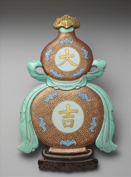 粉彩福壽大吉紋葫蘆式掛屏