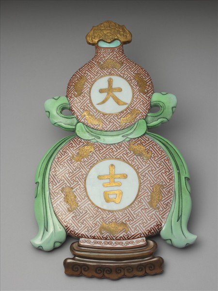 粉彩福壽大吉紋葫蘆式掛屏