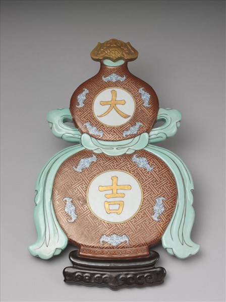 粉彩福壽大吉紋葫蘆式掛屏