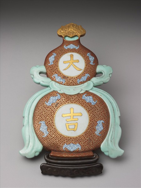 粉彩福壽大吉紋葫蘆式掛屏