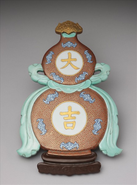 粉彩福壽大吉紋葫蘆式掛屏