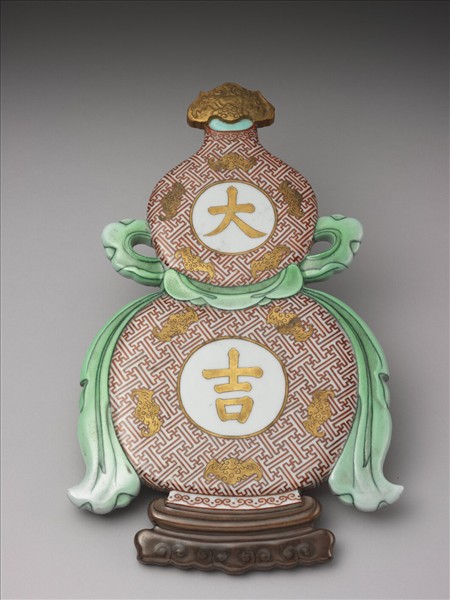 粉彩福壽大吉紋葫蘆式掛屏