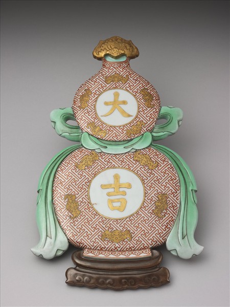 粉彩福壽大吉紋葫蘆式掛屏