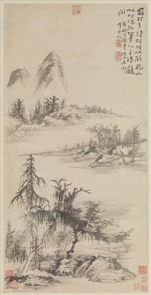 清石濤霜山煙樹圖　軸