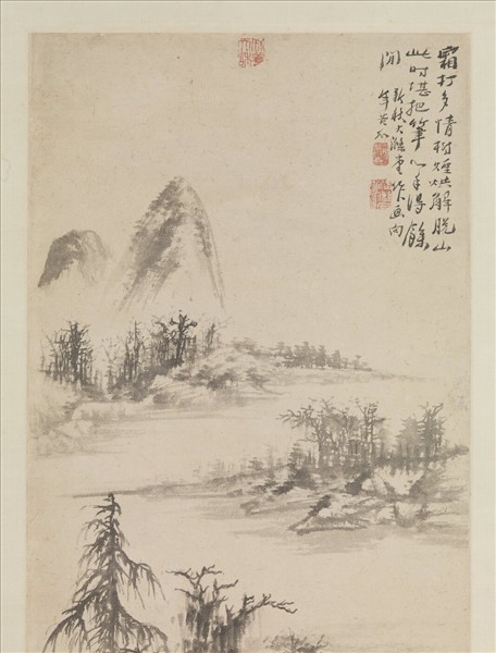 清石濤霜山煙樹圖　軸