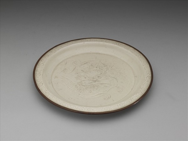 定窯 劃花雙鳳盤