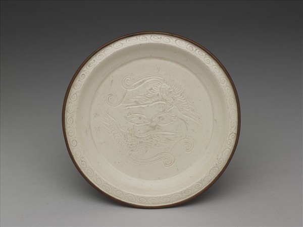 定窯 劃花雙鳳盤