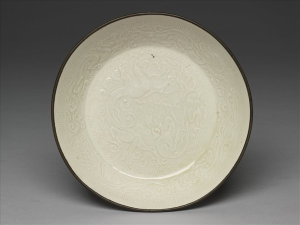 定窯 白瓷印花六螭盤