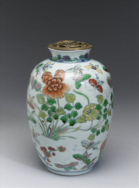 鬥彩花蝶紋燈籠式瓶