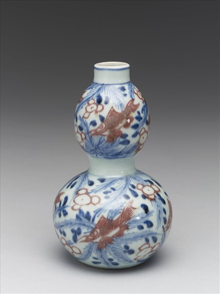 青花釉裡紅魚藻紋葫蘆瓶