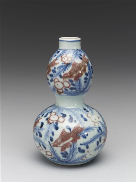 青花釉裡紅魚藻紋葫蘆瓶