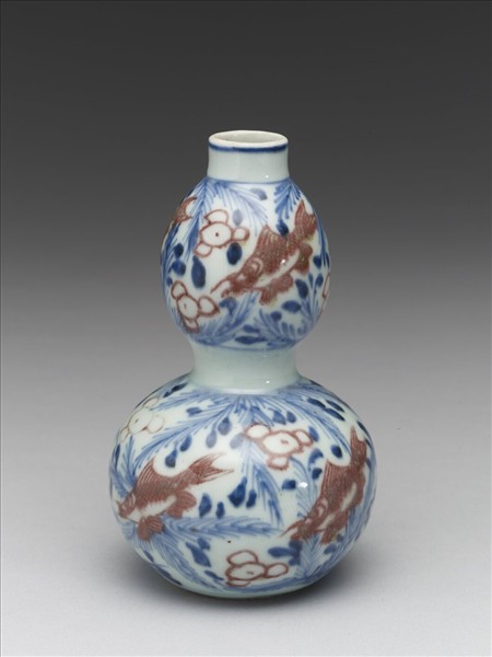 青花釉裡紅魚藻紋葫蘆瓶