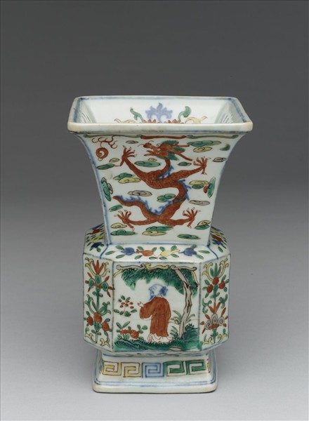 青花五彩龍鳳人物紋尊