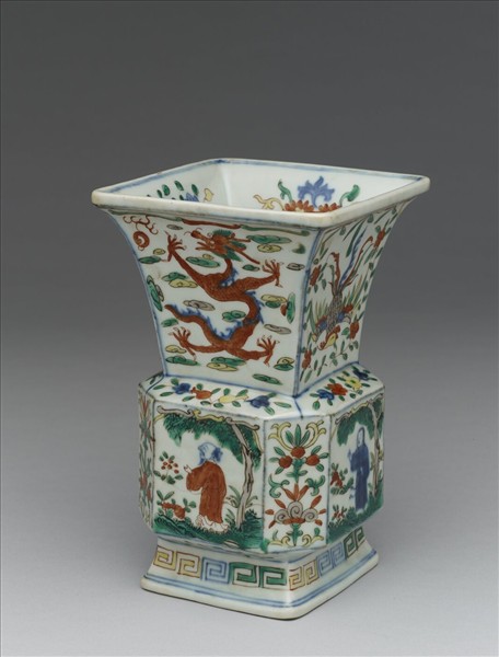 青花五彩龍鳳人物紋尊