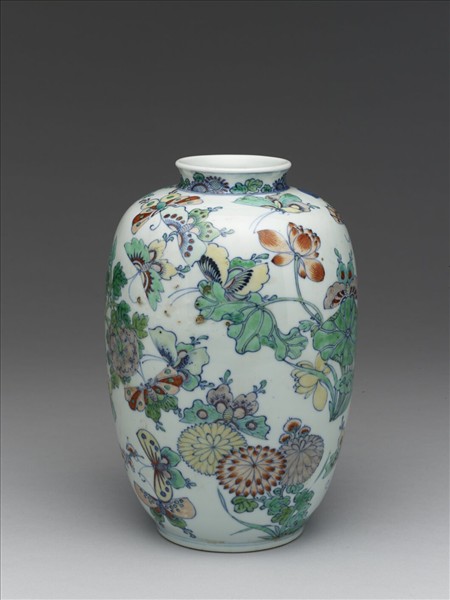 鬥彩花蝶紋燈籠式瓶