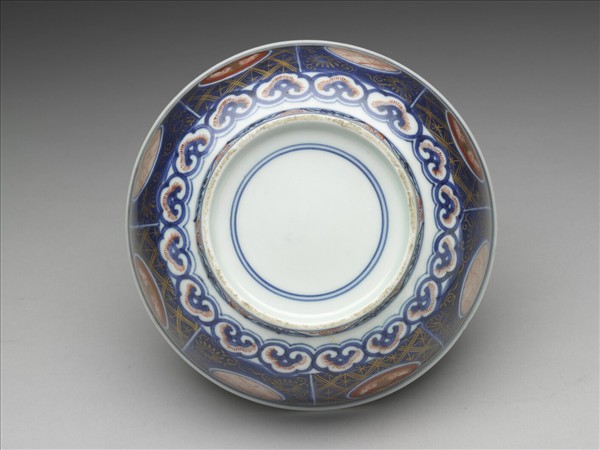 日本 有田窯 青花五彩描金團花紋碗 