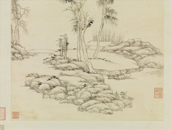 清王原祁仿倪瓚山水　軸