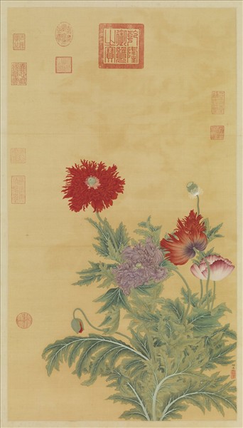 清柳遇畫鶯粟　軸