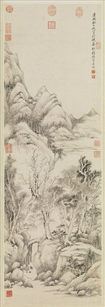 清黃鼎溪橋林影圖　軸