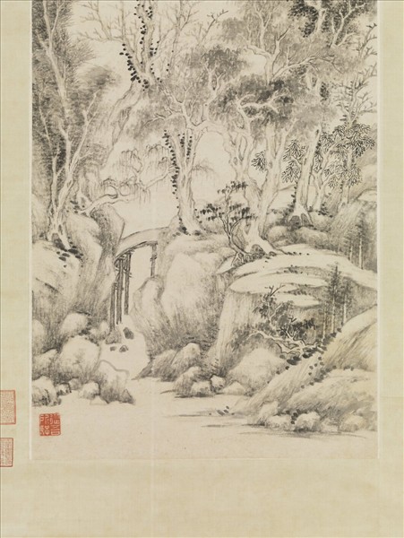 清黃鼎溪橋林影圖　軸