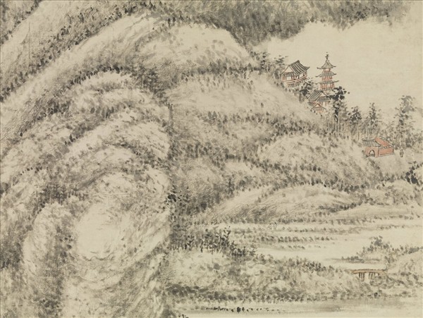 清方士庶仿董源夏山烟靄圖　軸