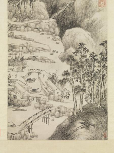 清黃鼎溪山行旅圖　軸