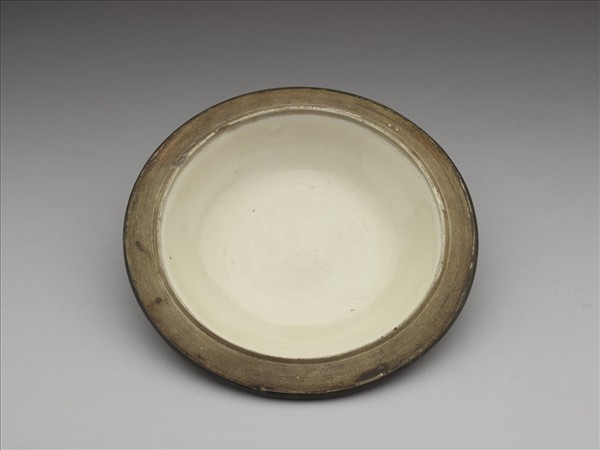 定窯 白瓷三繫壺 口印「褚」字銘