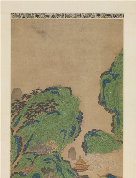 無款青綠漢宮夜宴圖四屏　鏡片　虹橋