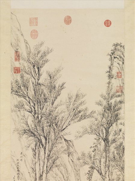 清李世倬畫連理杉　軸