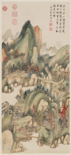 清董邦達翠岩紅樹御題　軸