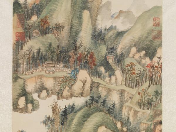 清董邦達翠岩紅樹御題　軸