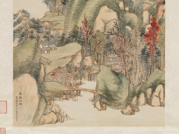 清董邦達翠岩紅樹御題　軸