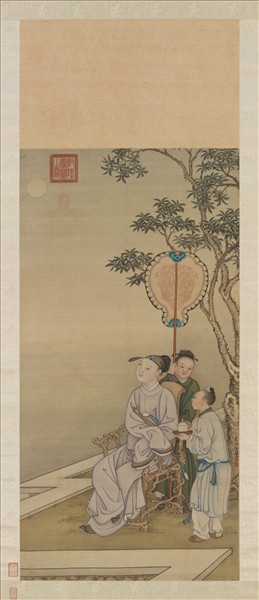 清冷枚賞月圖　軸