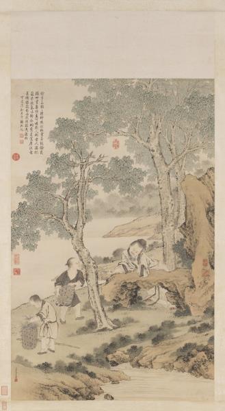 清金廷標採蘭圖高宗御題　軸