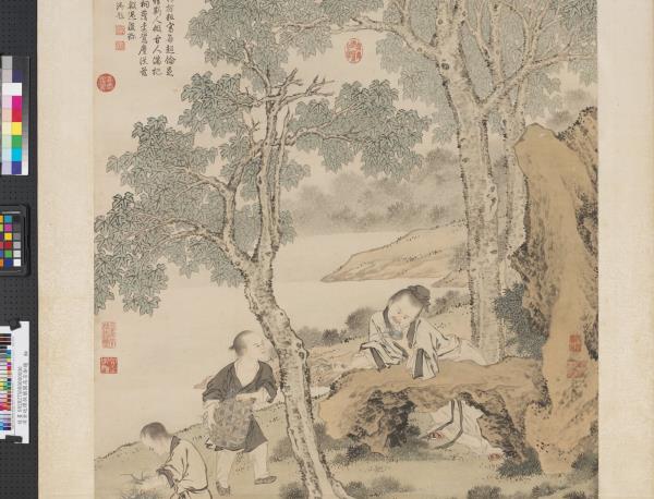 清金廷標採蘭圖高宗御題　軸