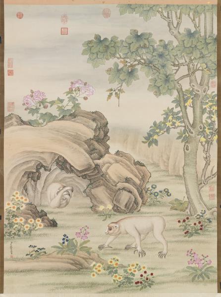 清艾啟蒙畫風猩　軸