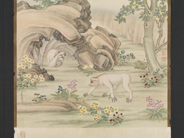 清艾啟蒙畫風猩　軸