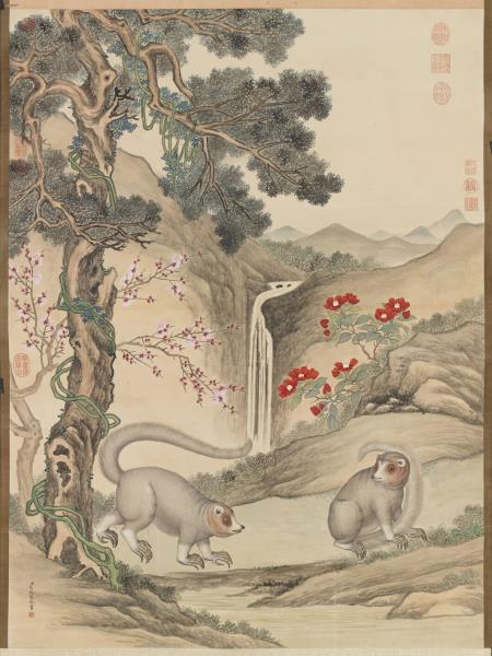 清艾啟蒙畫山貓　軸